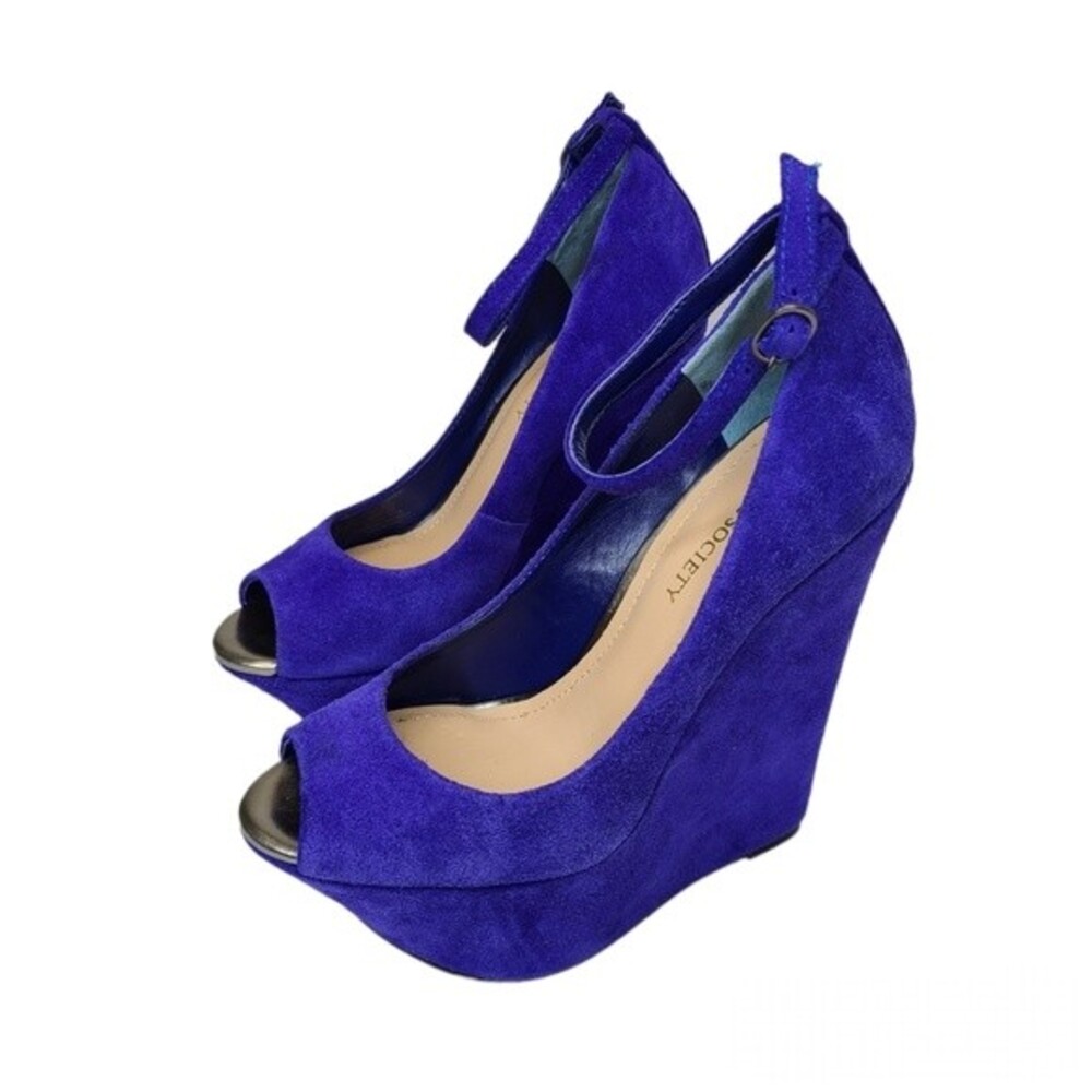 Sole Society Louisa Blue Violet Suede Wedges 6